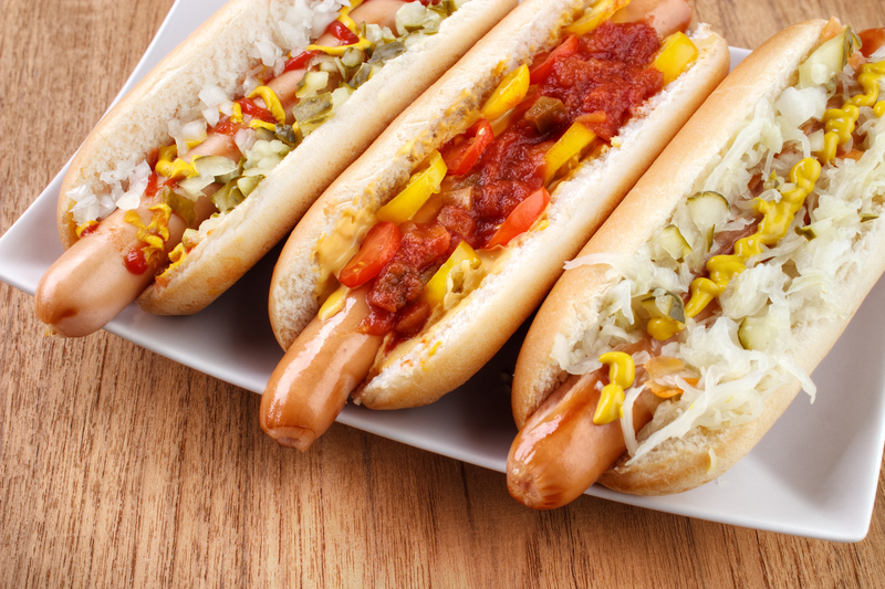 Hotdog Summer Food Art Topped with Ketchup Mustard and Relish