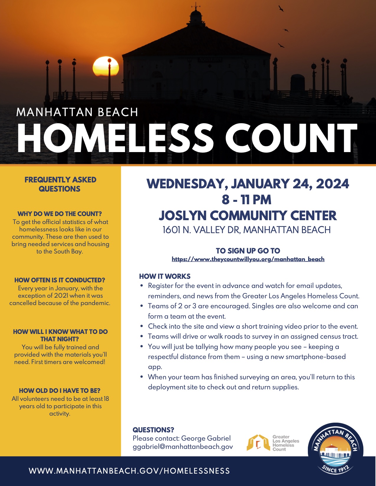 Annual LAHSA Homeless Count in Manhattan Beach