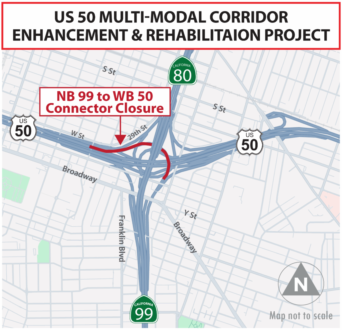 Westbound U.S. 50 Connector Closure Scheduled in Sacramento