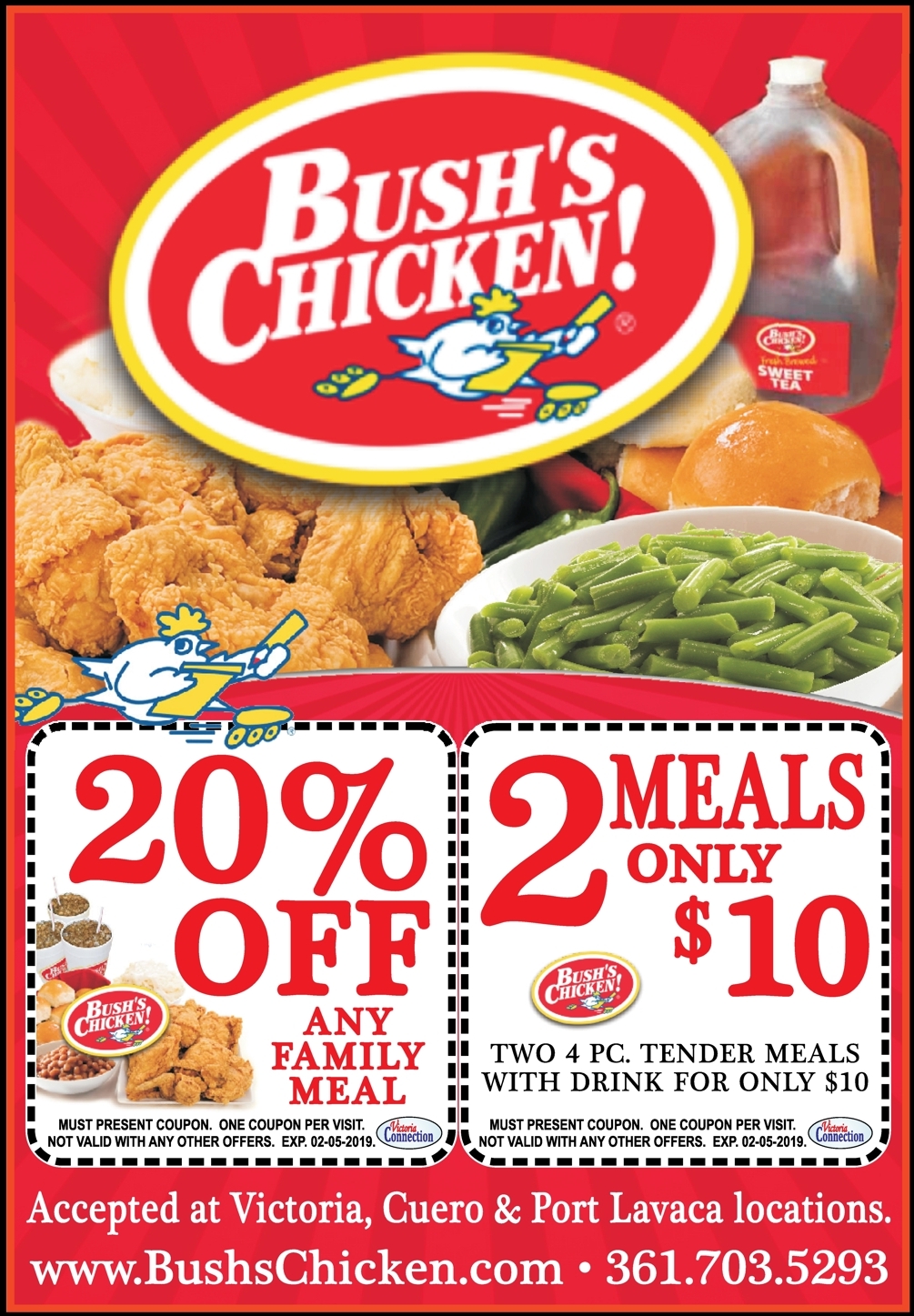 Enjoy 2 Meals w Drink for Just 10 at Bush's Chicken in Victoria, Cuero and Port Lavaca