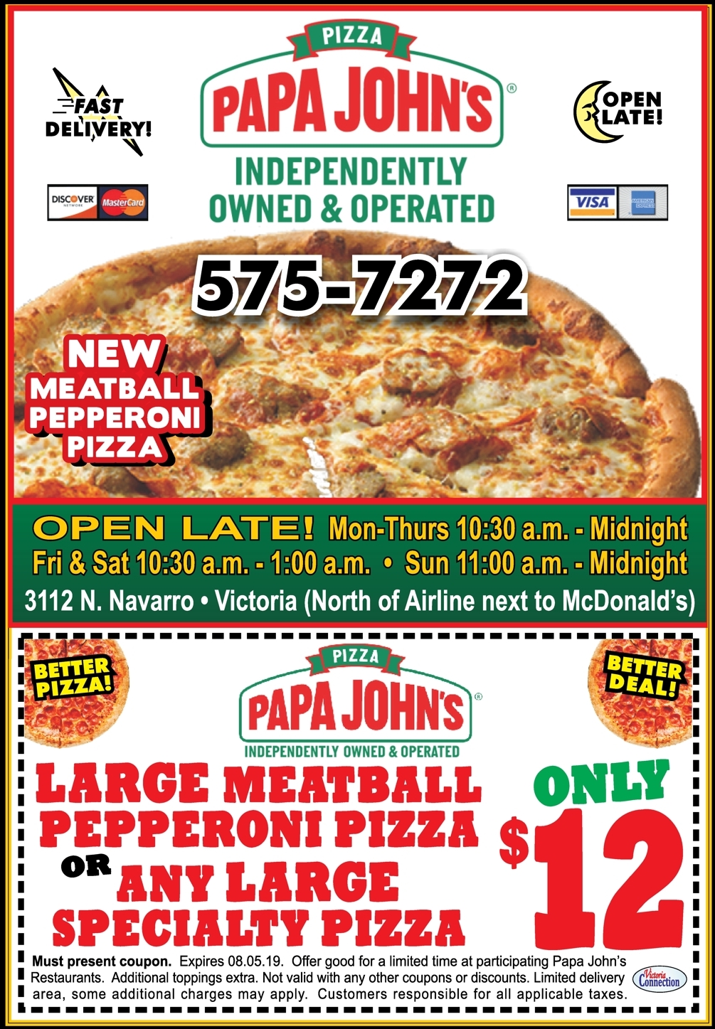 Large Meatball Pepperoni Pizza or ANY Large Specialty Pizza ONLY 12 at