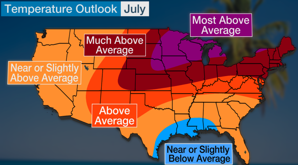 July Temperature Outlook Midwest to Be Much Warmer Than Average