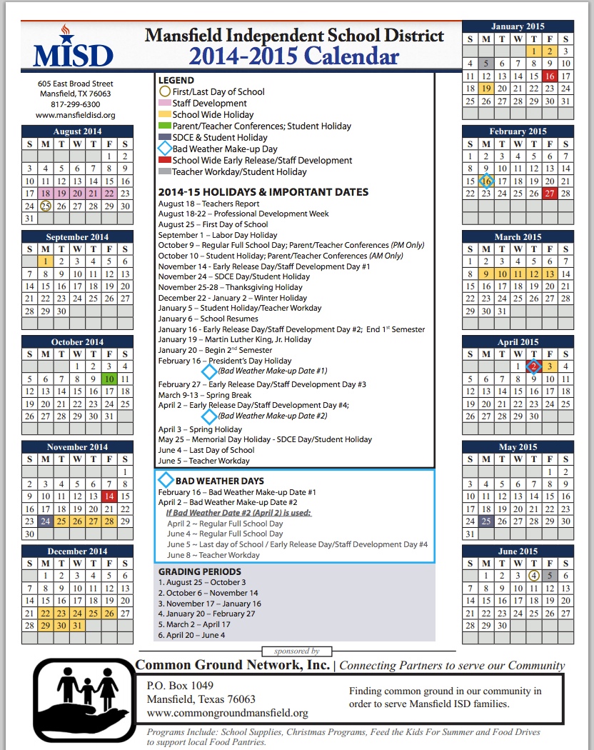 Mansfield Isd Calender - Customize and Print