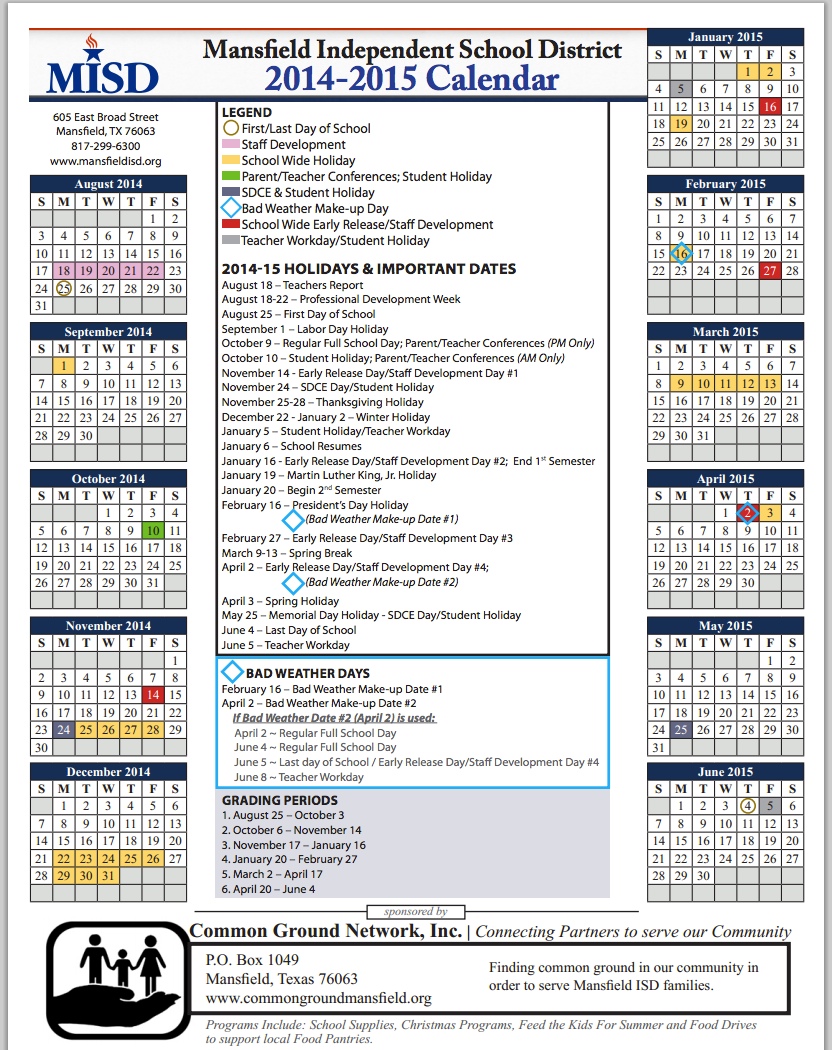 2014 and 2015 school calendar