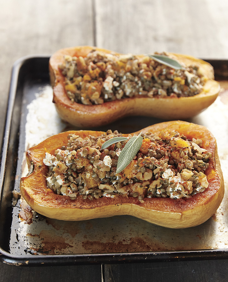 Recipe Butternut Squash Stuffed with French Lentils and Walnuts