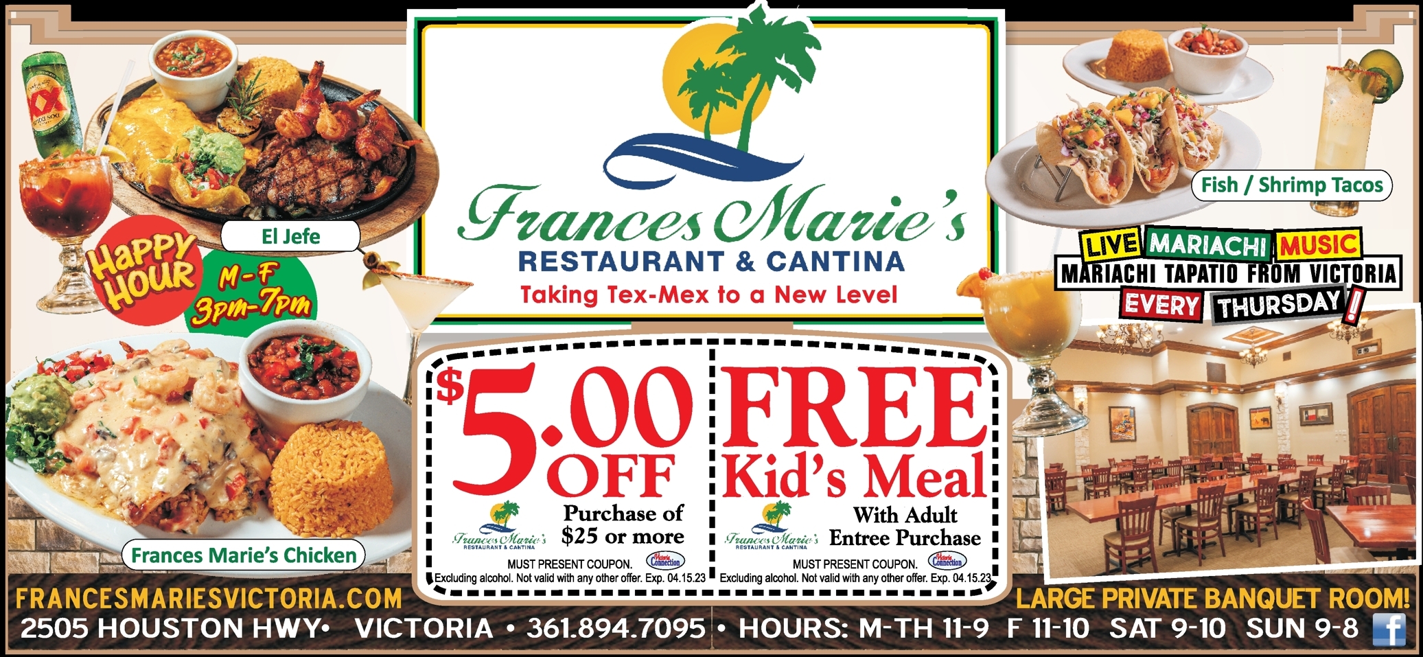Now take 5.00 Off your delicious favorites at Frances Marie's