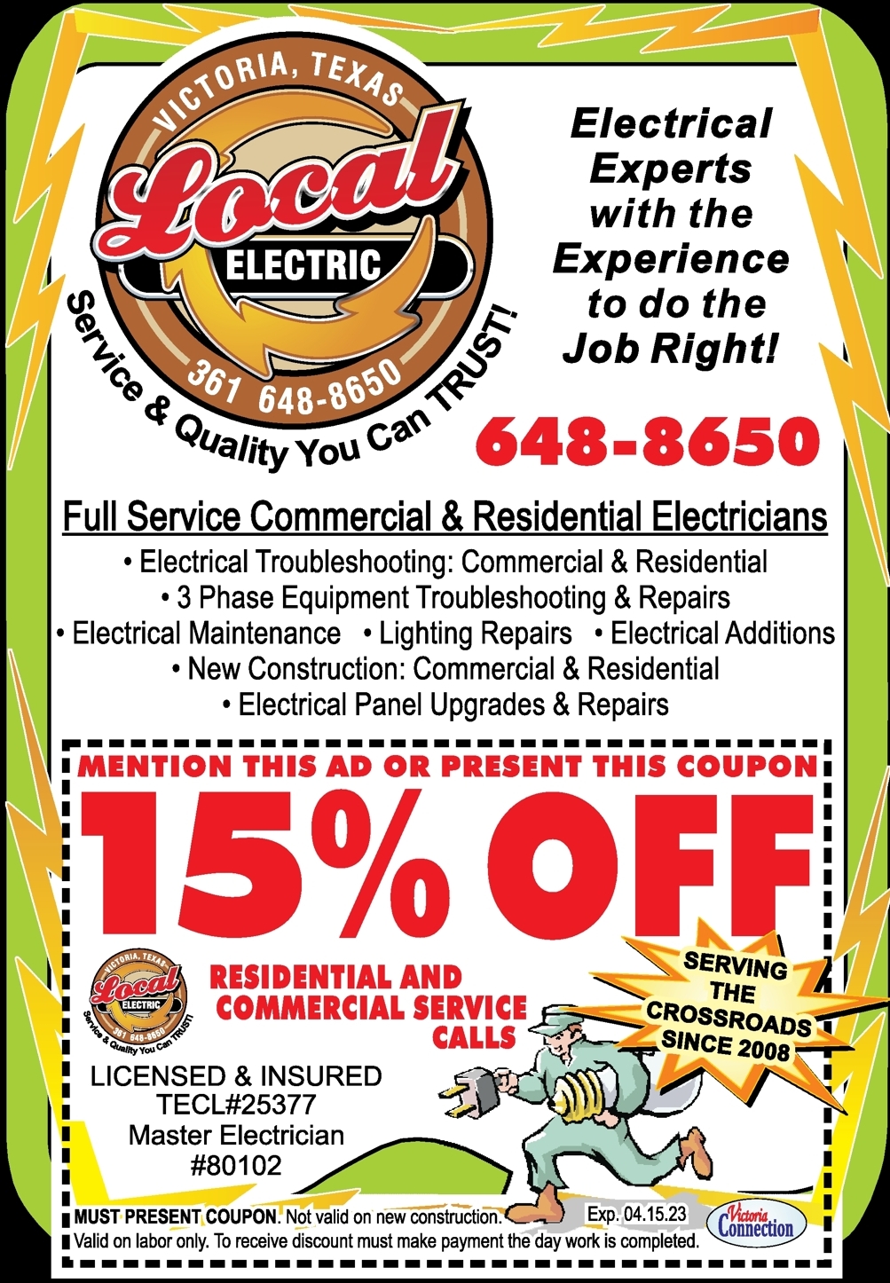 Save 15 OFF Residential and Commercial Calls with Local Electric in