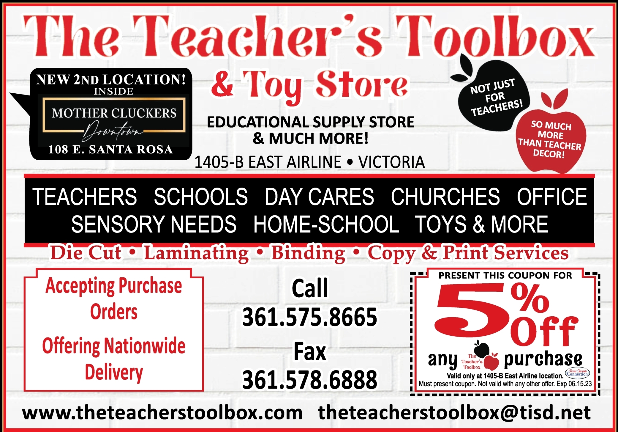 Here's your coupon! Save at The Teacher's Toolbox & Toy Store in